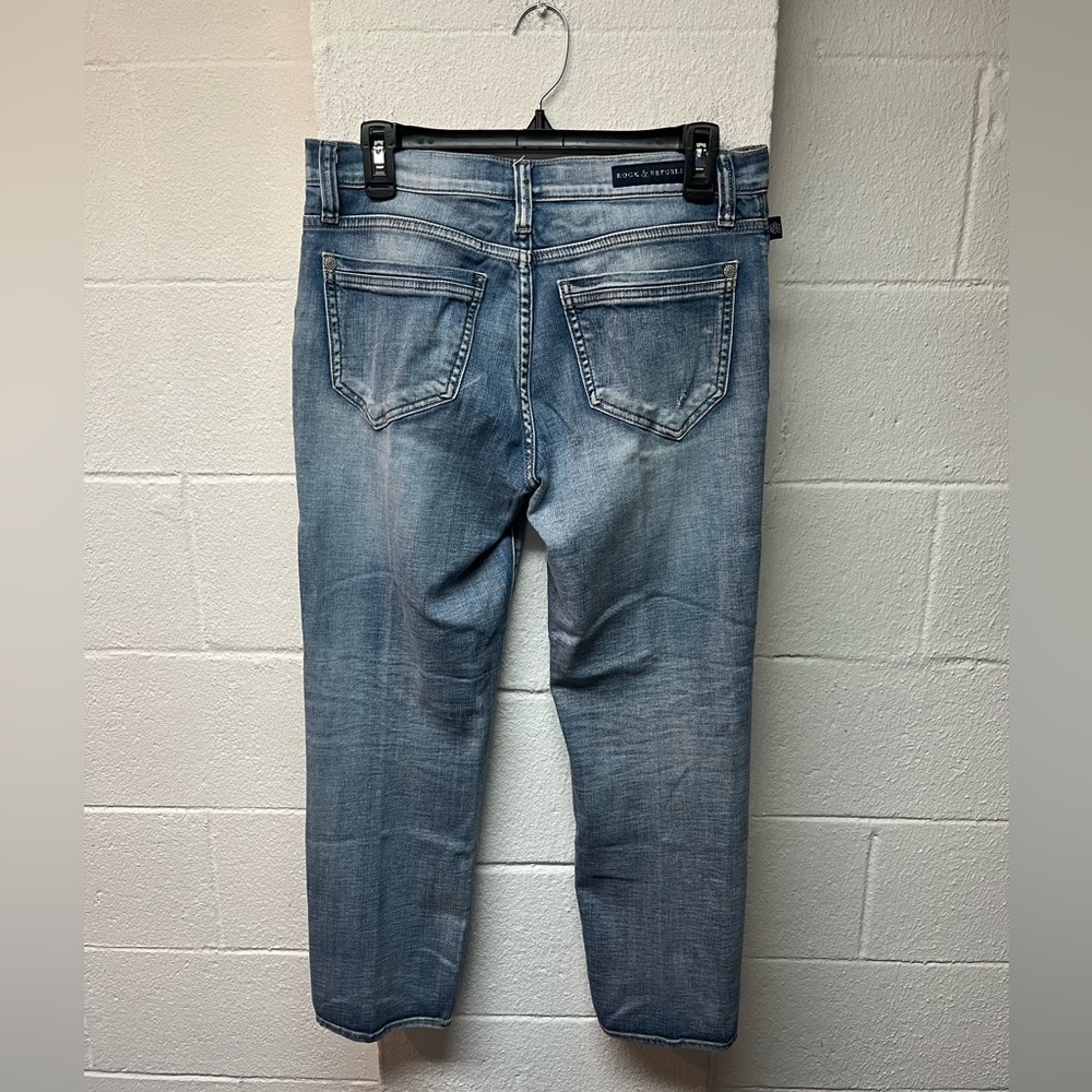 Rock & Republic Blue Straight Leg Jeans Distressed - Picture 3 of 6